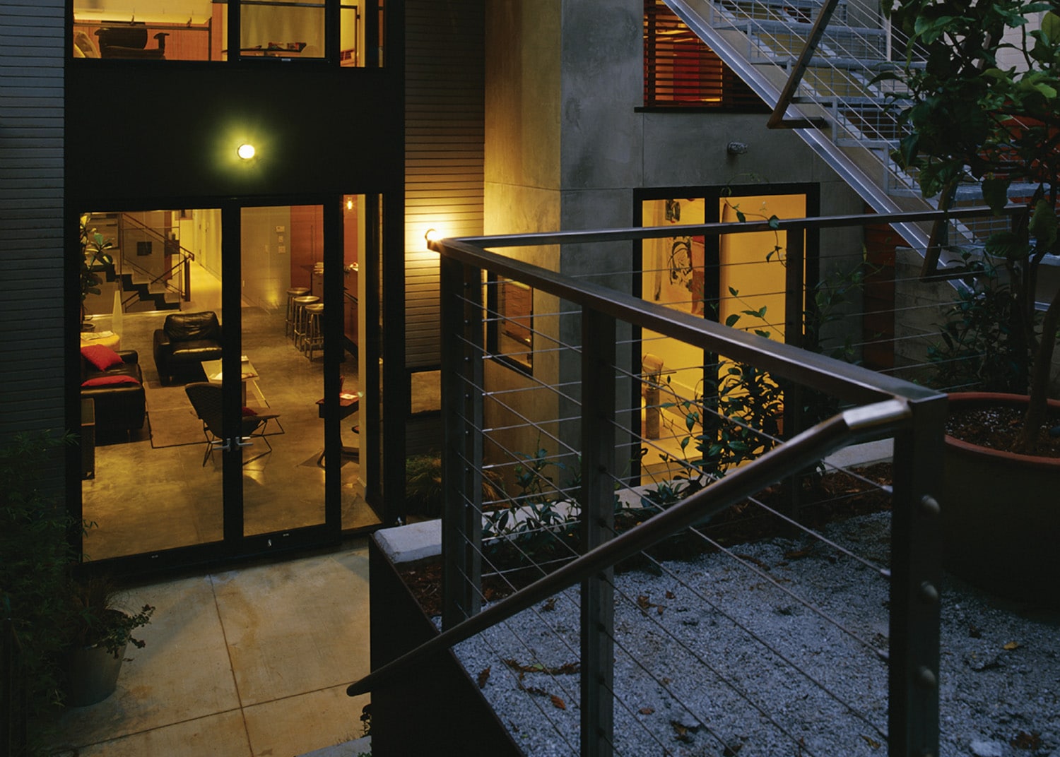 cable railing on exterior stairs of home