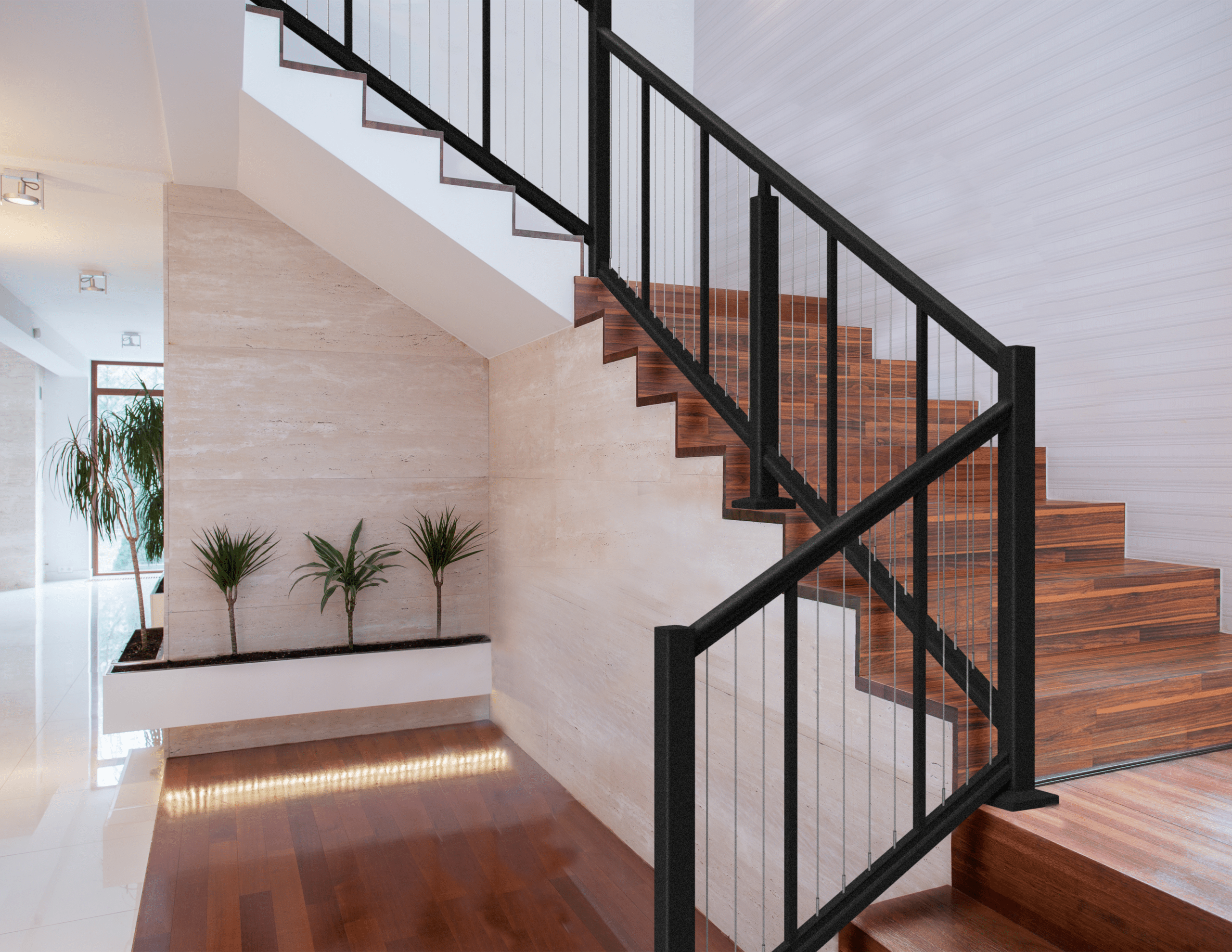 cable railing interior of home stairs