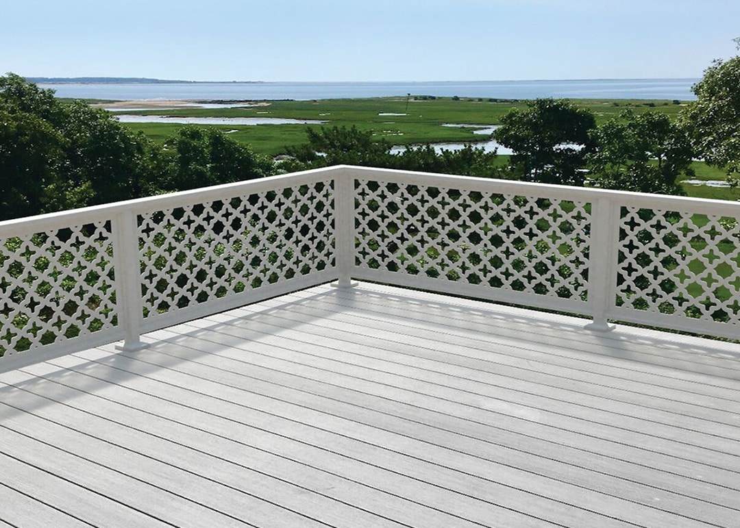 laser cut designrail exterior deck of home overlooking ocean