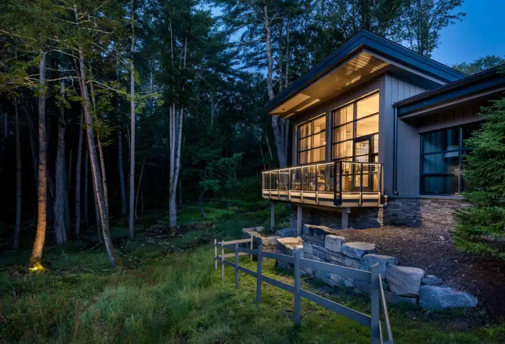 Eldred Preserve cabins showcasing a balcony with a LED lit DesignRail®